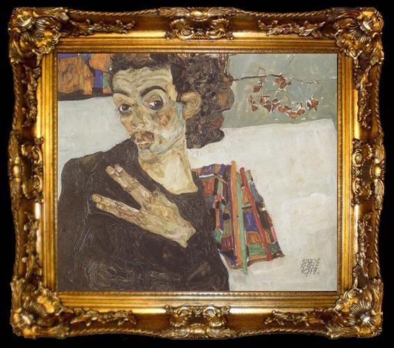 framed  Egon Schiele Self-Portrait with Black Clay Vase and Spread Fingers (mk12), ta009-2